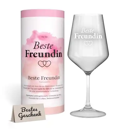 HECHTTAG Weinglas XL I Beste Freundin Gravur (530ml) mit Geschenkbox | Geschenke für beste Freundin zum Geburtstag, Weihnachten | Geburtstagsgeschenk | Best Friends Geschenkidee