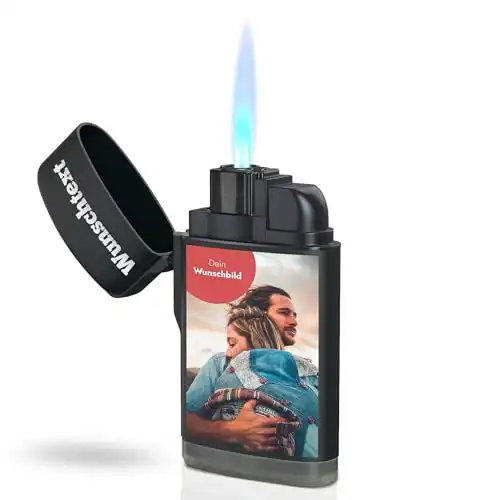 Tolle personalisierte Geschenke Männer - Feuerzeug personalisiert mit Wunschtext und Foto - UV Druck - indivuduelles Sturmfeuerzeug nachfüllbar - Fotogeschenke mit eigenem Foto - Geschenke für Män...