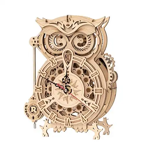 ROKR Owl Uhr Bausatz,3D Holzpuzzle für Erwachsene,Schreibtischdekoration Geschenk für Männer Frauen(LK503)