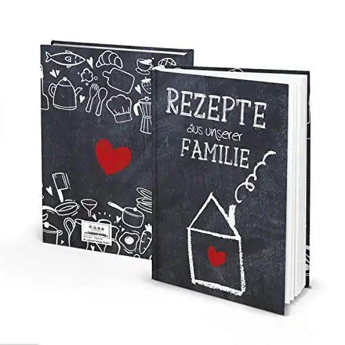 Logbuch-Verlag Kleines Rezeptbuch zum Selberschreiben Familienrezepte Geschenk Familie Abschied schwarz-weiß