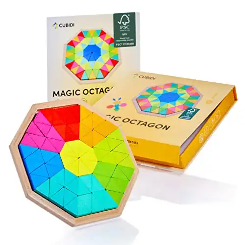 CUBIDI® Kreatives Montessori Tangram Octagon | Fördert logisches Denken und räumliche Vorstellungskraft | Geschicklichkeitsspiel aus hochwertigem Holz | Lernspiele ab 4 Jahre für Jungen und Mädch...