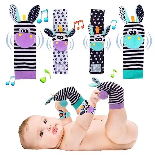 ACCEVO 4Pcs Rassel Baby Socken Babyspielzeug Handgelenk Und Babygeschenke Gurt Rasseln Set Baby Frühe Bildung Spielzeug für Neugeborene Kleinkinder Spielzeug für 0-36 Monat Baby Geschenk