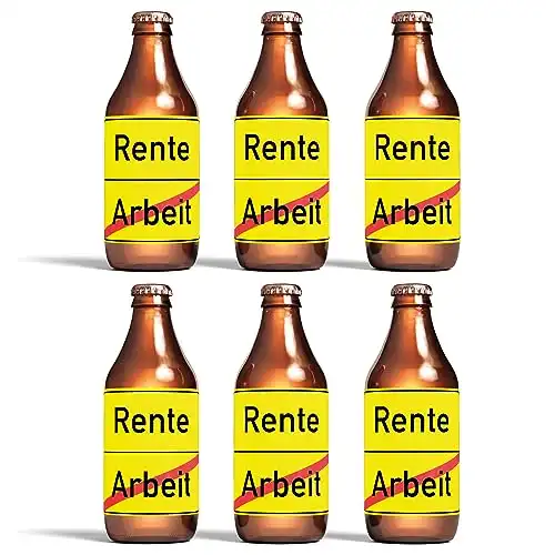 Set mit 6 selbstklebenden Flaschenetiketten zur Rente. Originelles Biergeschenk zum Ruhestand/Renteneintritt