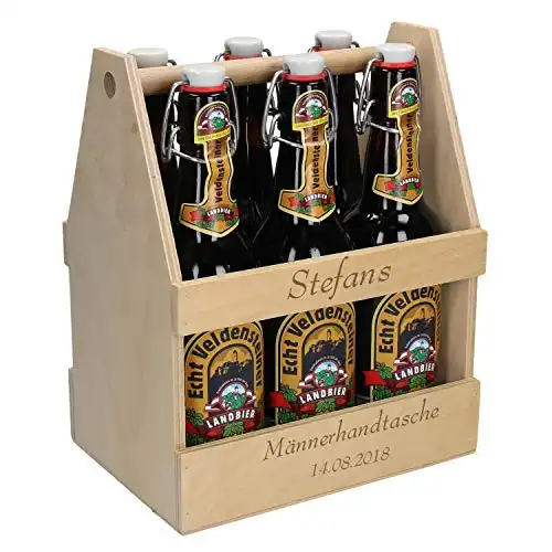 Uakeii elasto – Personalisierter Bierträger aus Holz mit Gravur – Bierflaschenträger für 6X 0,5 & 0,33 L Flaschen – Männerhandtasche Bier Mann, Papa, Opa, Onkel, Freunde UVM.