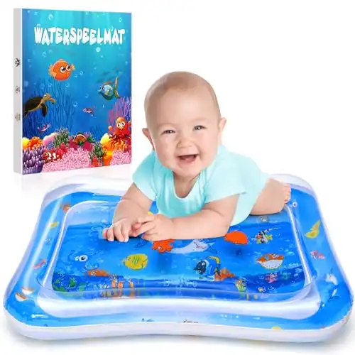 Wassermatte Baby Spielzeug 3 6 9 Monate, Wasserspielmatte Baby, BPA-frei, Spielmatte Baby, Aufblasbare Bauchzeit Matte, Spaßaktivitäten für das Wachstum Ihres Baby Geschenke für Babys(Blau) (Blau)