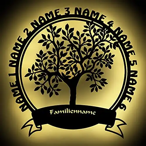 Familiengeschenke Lebensbaum Stammbaum Familie Geschenk personalisiert mit 6 Namen I Batteriebetrieb & Farbauswahl