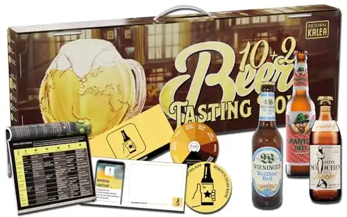 KALEA Beer Tasting Box | mit 10 x 0,33 l Bieren und 2 Verkostungsgläser | tolles Biergeschenk für alle Männer und Frauen | Bier-Spezialitäten von Privatbrauereien (10x0,33l Deutsche Biere + 2 Glä...