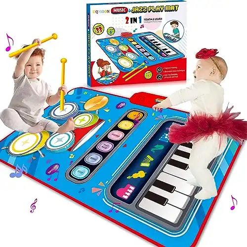 DQMOON Baby Spielzeug ab 1 Jahr, 2 in 1 Musikmatte Kinder mit 2 Trommelstock, Kinderspielzeug ab 1 2 3 Jahre Klaviermatte Piano Matte Tanzmatte Geschenk für Kinder Mädchen Junge Weihnachts Geburtsta...