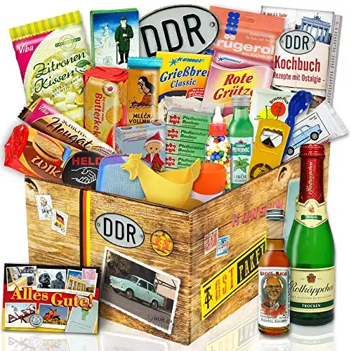 ostprodukte-versand DDR 24tlg Geschenkbox mit Ost Spezialitäten/Geschenkset Geburtstag für Männer