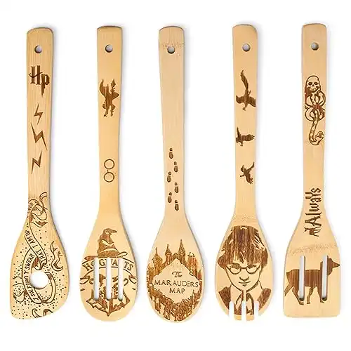 Graviertes Harry Potter Holzlöffel-Set mit 5 Bambus-Löffel