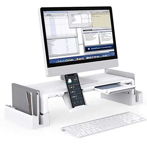 Monitorständer mit Aufbewahrungsfunktion,MiiKARE Verstellbarer Bildschirmständer mit ausziehbarer Schublade+Handy Ständer+2 Aufbewahrungsgestelle,Laptopständer Bildschirmerhöher für Computer,Lap...